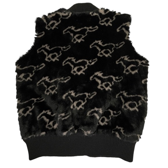 Powder River Outfitters Faux Fur Western Vest Women XL Black Mustang Horse Print - Picture 9 of 10